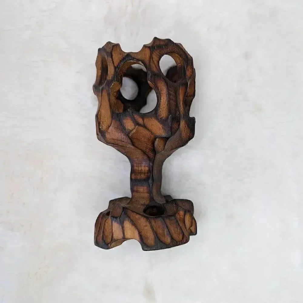 Hand Carved Wooden Votive Candle Holder